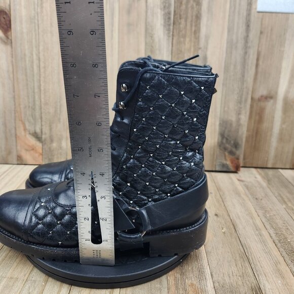 Womens Valentino Garavani Size 8 Eu 38 Leather Quilted Rock Stud Biker Boots - Picture 9 of 13